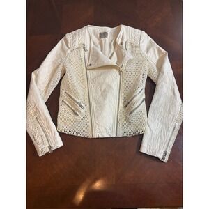 Guess Los Angeles Women's White Moto‎ Jacket Mesh Faux Leather Size S